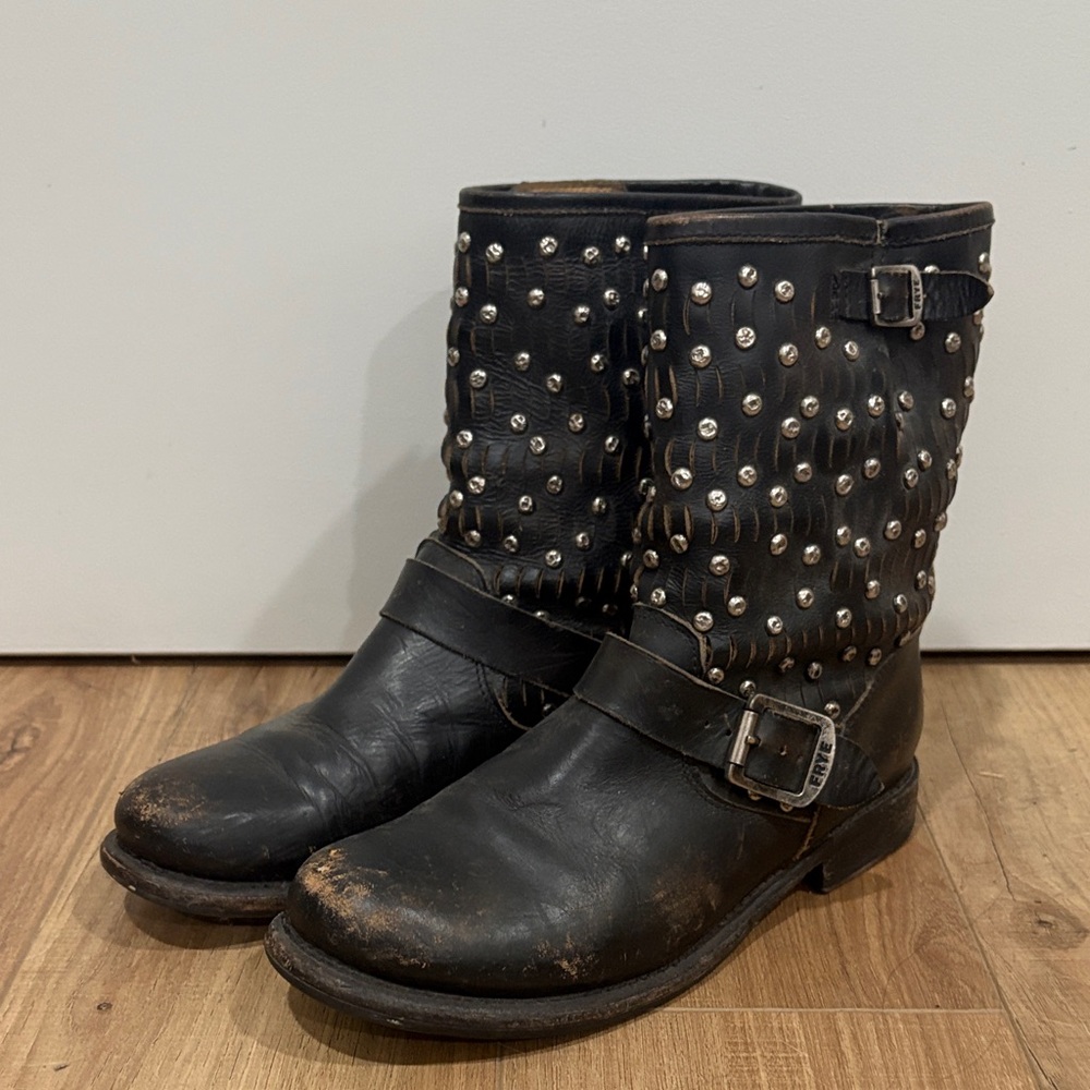 Studded Black Leather Boots